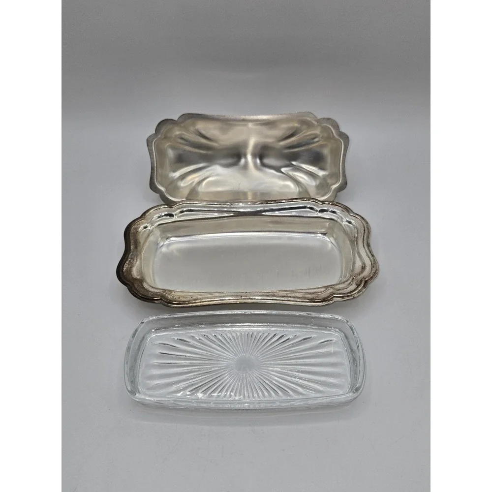 Gorham Heritage Silverplate Butter‎ Dish With Lid and Glass Insert 7.5